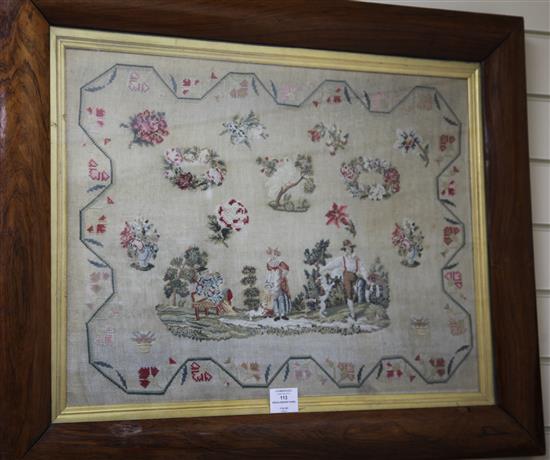 A Victorian needlework panel, 31 x 25.5in.